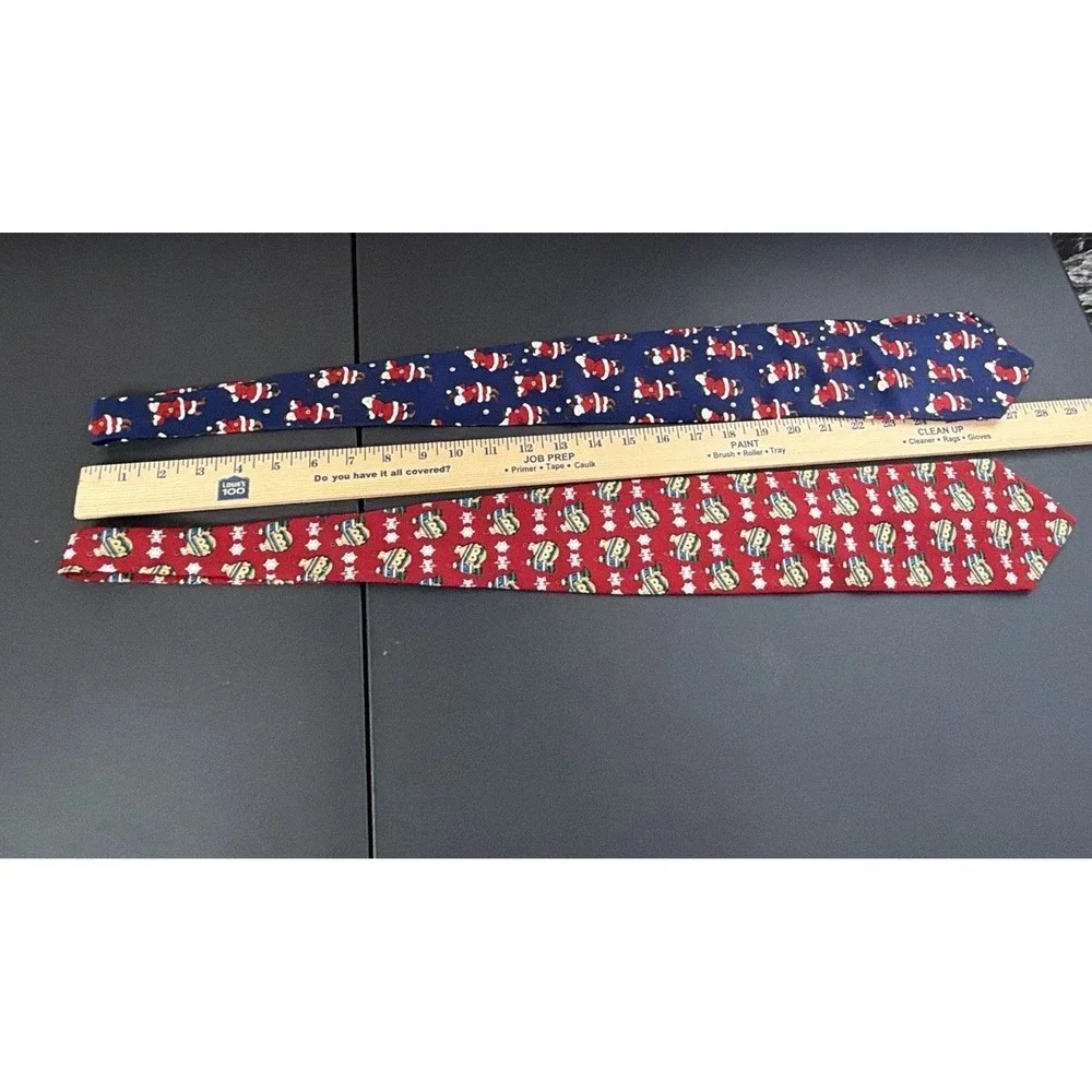 Lot of 2 Christmas Tie's Navy Santa Plays Golf &‎ Red Christmas Ornaments